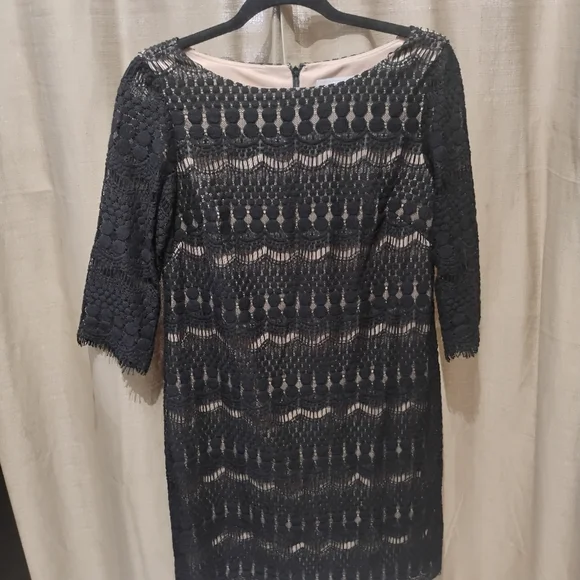 Jessica Howard Black Lace Dress with 3/4 Sleeves Size 12P - Picture 3 of 9